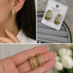 Xuping Taş İşlemeli Geometrik Desenli Gold Halka Küpe