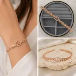 Rose Çiçek Figürlü Taşlı Bileklik - Görsel 4