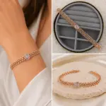 Rose Oval Taş Detaylı Zincir Bileklik - Görsel 4