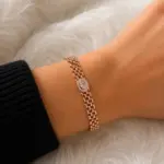 Rose Oval Taş Detaylı Zincir Bileklik
