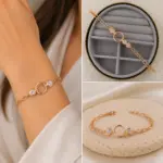 Rose Halka Detaylı Taşlı Zincir Bileklik - Görsel 4