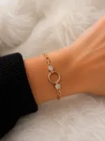 Rose Halka Detaylı Taşlı Zincir Bileklik
