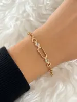 Rose Halka ve Taş Detaylı Zincir Bileklik