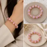 Pembe Taşlı Gold Ara Detaylı Bileklik