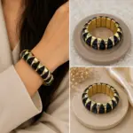 Siyah Gold Geometrik Detaylı Bileklik