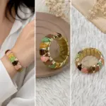 Renkli Taş Detaylı Gold Bileklik