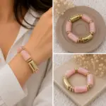 Pembe Detaylı Gold Bileklik
