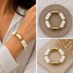 Beyaz Mermer Desenli Gold Detaylı Bileklik