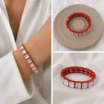 Kırmızı Detaylı Şeffaf Taşlı Bileklik