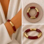 Bordo Gold Detaylı Esnek Bileklik