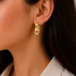 Sarı Çiçek Desenli Gold Halka Küpe