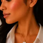 Gold Renk Deniz Temalı Pembe Mineli Dikdörtgen Kolye