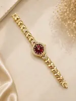 Kalp Kordonlu Bordo Kadran Taş Detaylı Kadın Kol Saati - Görsel 2