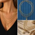 Gold Renk 3'lü Katmanlı Kilit Figürlü Zincir Kolye - Görsel 4