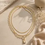 Gold Renk 3'lü Katmanlı Kilit Figürlü Zincir Kolye - Görsel 3