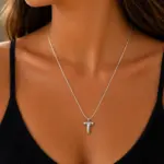Silver Renk T Harf Figürlü Minimal Zincir Kolye