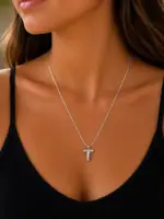 Silver Renk T Harf Figürlü Minimal Zincir Kolye