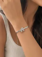 Silver Taş Detaylı Geometrik Tokalı Zincir Bileklik - Görsel 2