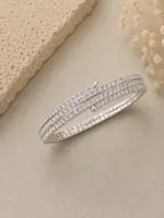 Silver Çift Sıra Zirkon Taşlı Su Yolu Kelepçe Bileklik - Görsel 2