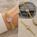 Gold Pembe Kadran Kalp Detaylı Kadın Saat