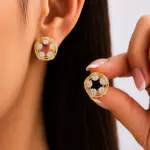 Gold Renk Halka Model Taşlı Kadın Küpe