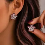 Silver Renk Çift Katlı Çiçek Model Taşlı Kadın Küpe
