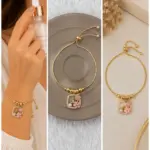 Pembe Çiçek Figürlü Asansörlü Bileklik