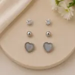 Silver Renk Kalp Figürlü Sedef Görünümlü 6'lı Küpe Seti