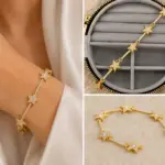 Yıldız Detaylı Taş İşlemeli Gold Çelik Bileklik