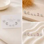 3 Çift Ay Yıldız ve Taş Detaylı çocuk Küpe Seti