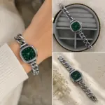 Yeşil Kadranlı Silver Zincir Kordon Kadın Kol Saati
