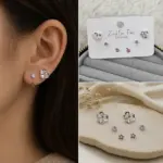 3’lü Çiçek Taşlı Yıldız Küpe Seti