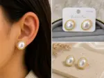 Gold Oval Büyük İnci Küpe