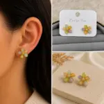 Gold Renkli Çiçek Figürlü Küpe