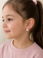 Pembe Tavşan Figürlü Çocuk Küpesi