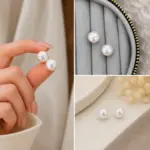 Beyaz İnci Görünümlü Yuvarlak Küpe