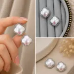 Silver Renk İnci Görünümlü Yonca Küpe