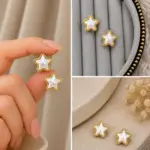 Gold Renk İnci Görünümlü Yıldız Küpe