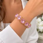Gold Renk Pembe Taşlı Esnek Bileklik - Görsel 4