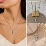 Zirkon Taşlı F Harf Kolye Silver Renk