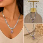 Zirkon Taşlı F Harf Uçlu Yılan Zincir Silver Renk Kolye