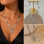 Zirkon Taşlı D Harf Uçlu Yılan Zincir Silver Renk Kolye