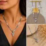 Zirkon Taşlı Y Harf Uçlu Yılan Zincir Silver Renk Kolye