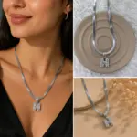 Zirkon Taşlı H Harf Uçlu Yılan Zincir Silver Renk Kolye
