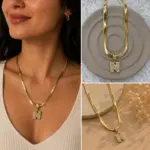 Zirkon Taşlı N Harf Uçlu Yılan Zincir Gold Renk Kolye