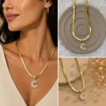 Zirkon Taşlı C Harf Uçlu Yılan Zincir Gold Renk Kolye