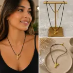 Y Harf Figürlü Siyah İpli Kolye