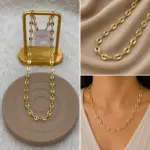 Xuping Oval Halka Detaylı Gold Zincir Kolye - Görsel 2