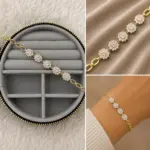 Çiçek Formlu Taşlı Gold Bileklik