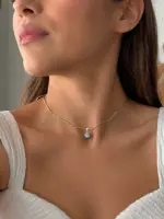 Mavi Nazar Boncuğu Figürlü Gold Choker Kolye - Görsel 2